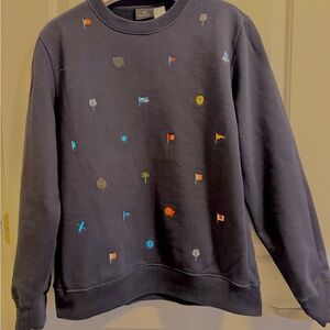 Paul Smith Men's Navy Crewneck Sweater with Micro Embroidery